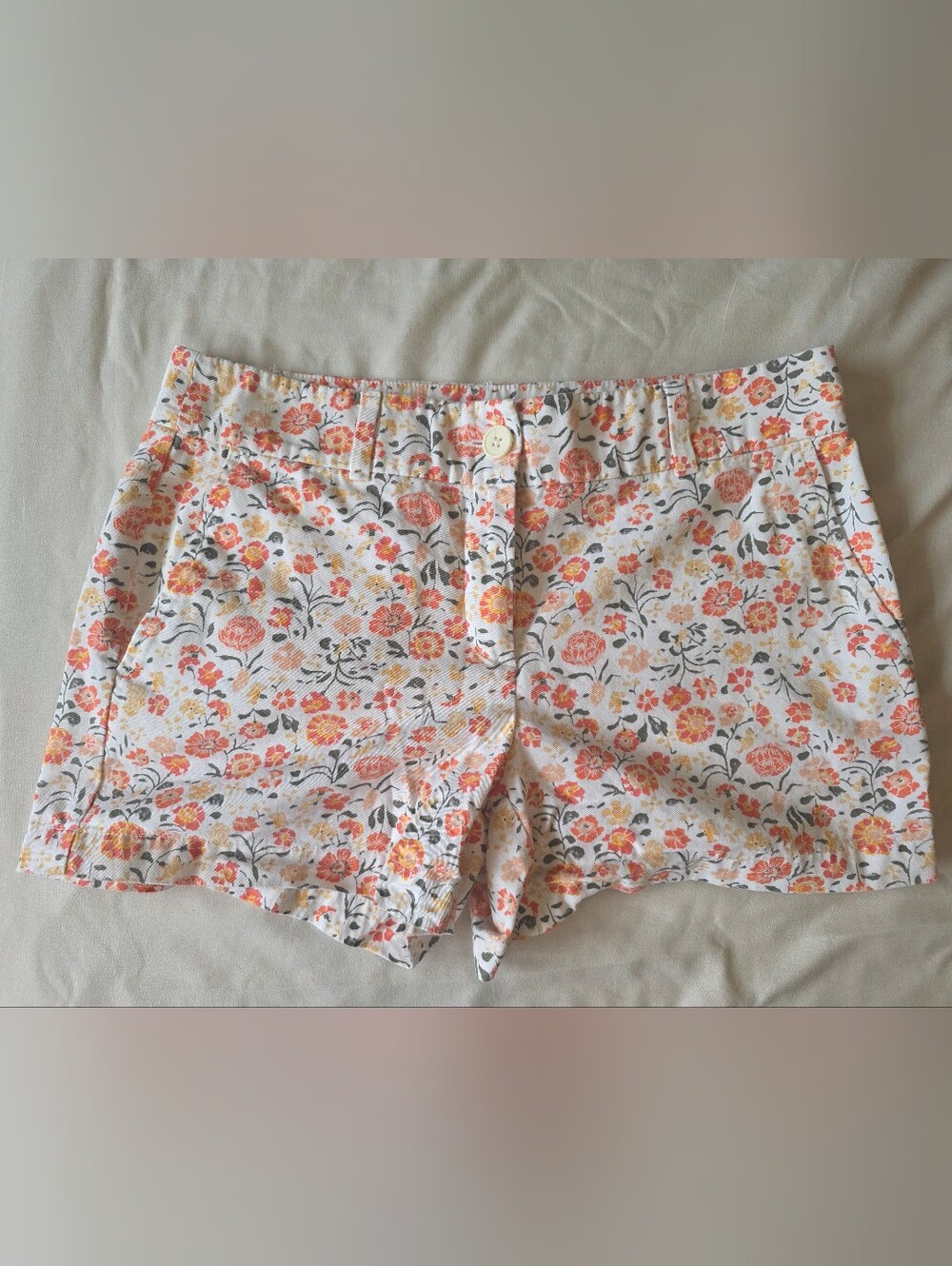 LOFT White Floral Print Bermudas with Orange & Pink Blooms